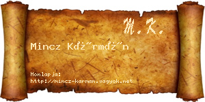 Mincz Kármán névjegykártya